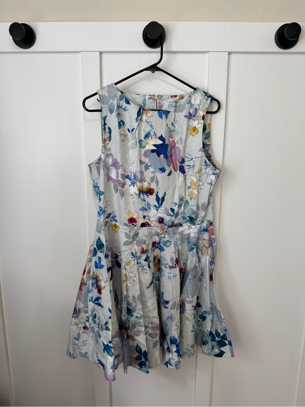 Closet Silver-Blue Floral Fit & Flare Dress